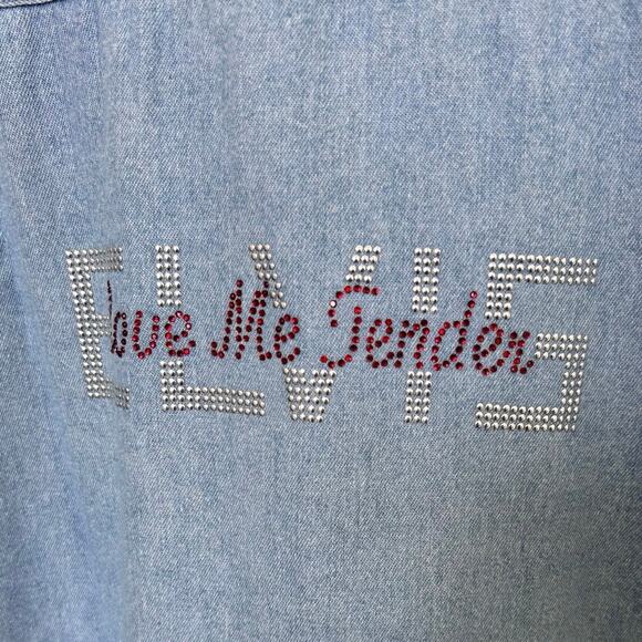 VTG Elvis Presley Graceland Exclusive Rhinestone Denim Shirt Womens XL Grunge - Picture 9 of 9